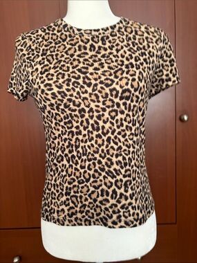 Aqua Leopard Print Short Sleeve Tee in Tan and Black